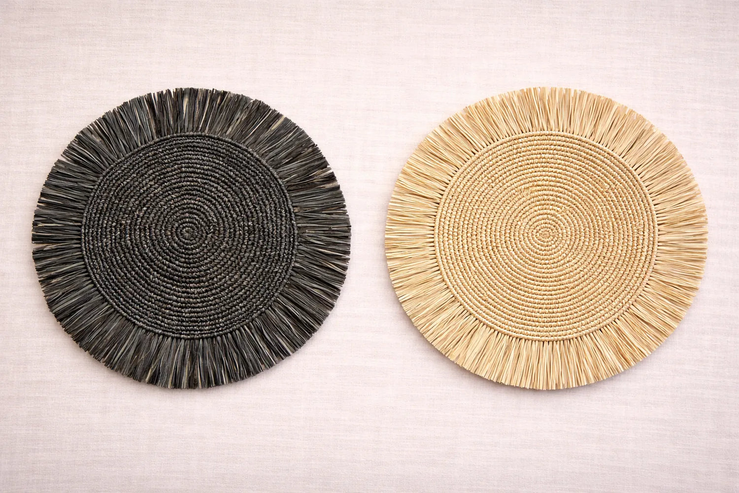 A curated bohemian table setting featuring a handwoven charger plates